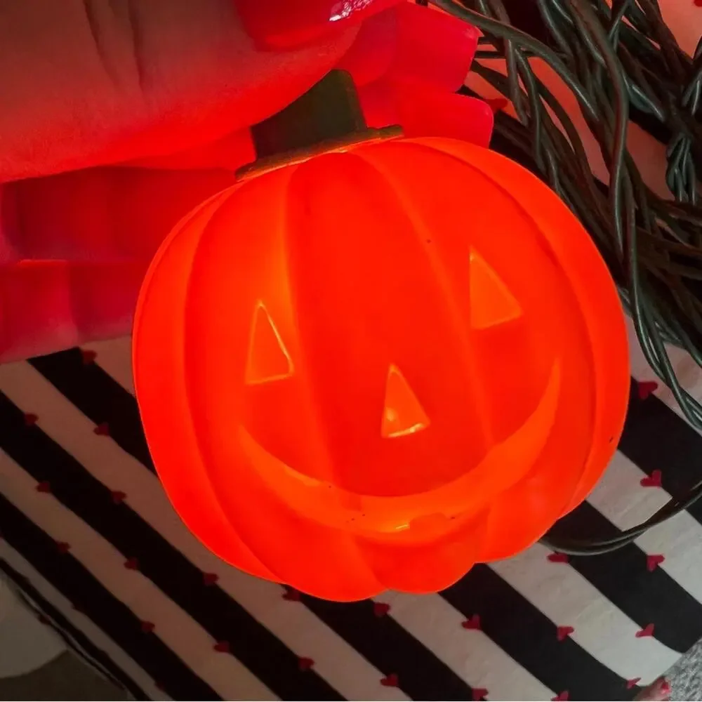 VTG Pumpkin String Lights HALLOWEEN Blow mold style Vintage Happy Face Orange